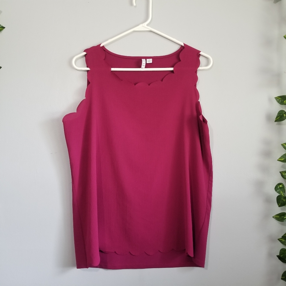 Elle Sleeveless Scalloped Trim Top Womens Pink Med Blouse